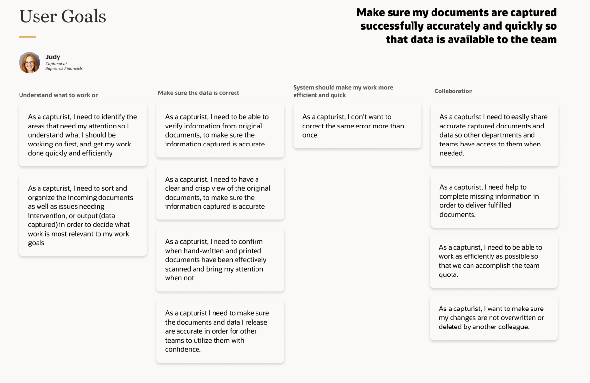 User goals defined after interviews