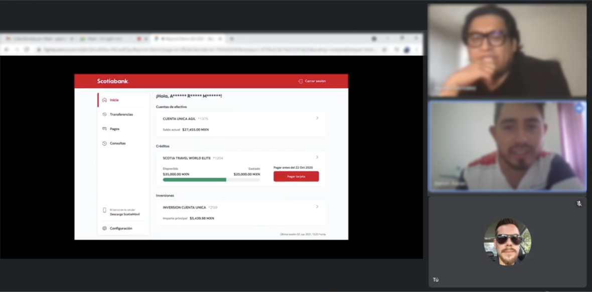 Screenshot of sability testing session with real client